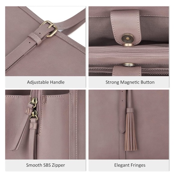 Women’s Large Faux Leather Tote Bag in Mauve - Picture 2 of 9